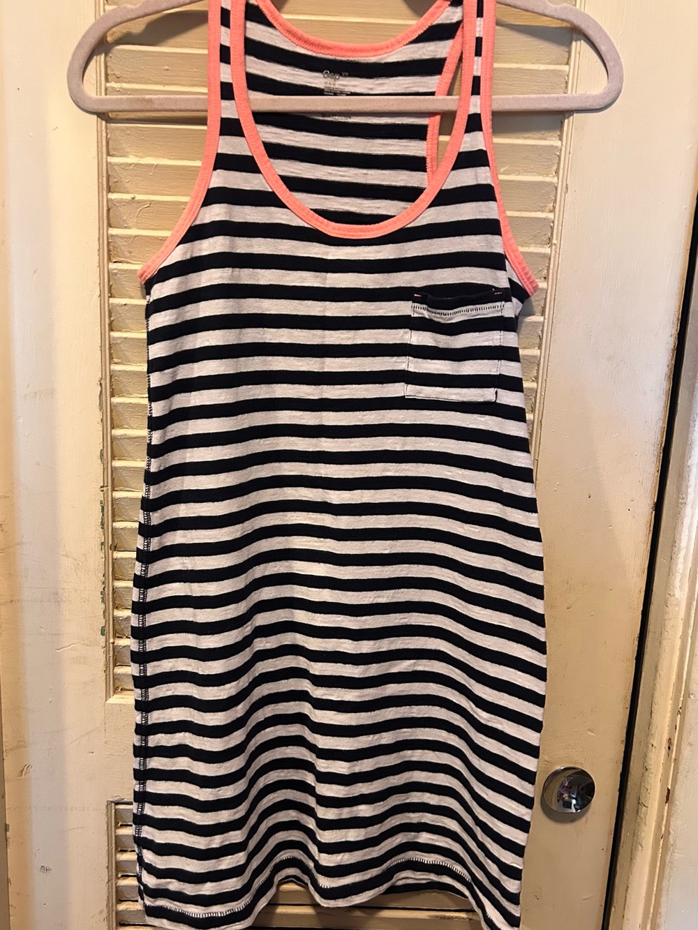 GAP Navy and White Striped Tank Dress with Pink Trim